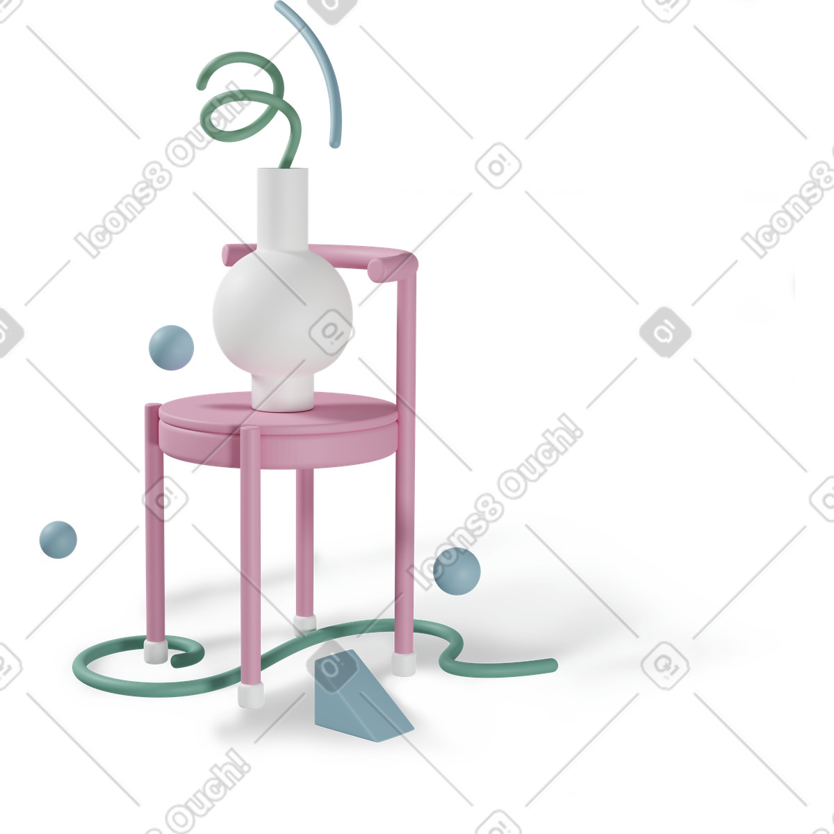 3D Casual life スタイルの Chair and vase with abstract shape objects のイラストをPNG、SVG形式でダウンロード