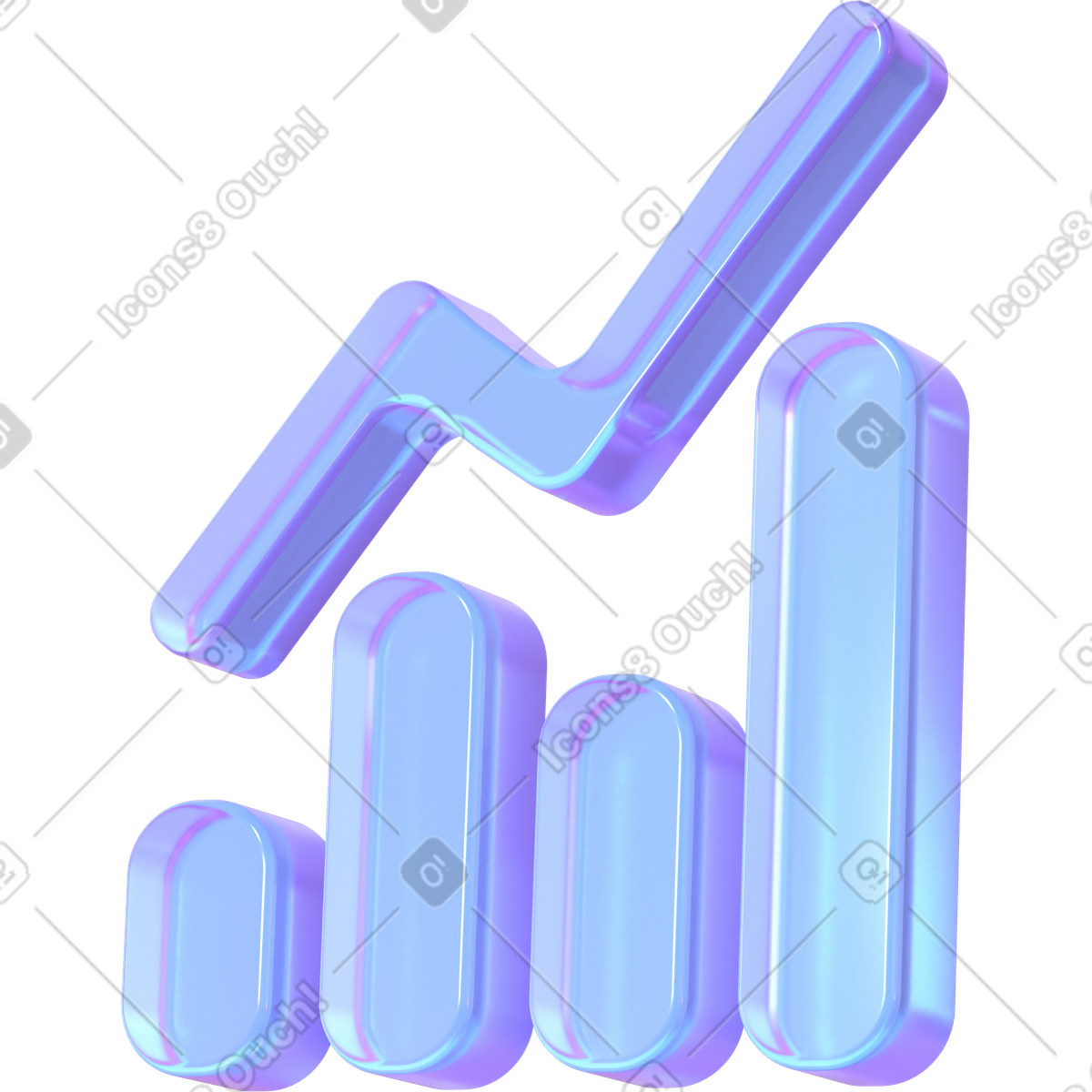 Business growth bar graph animated illustration in 3D Glassy style download in GIF, Lottie (JSON), AE