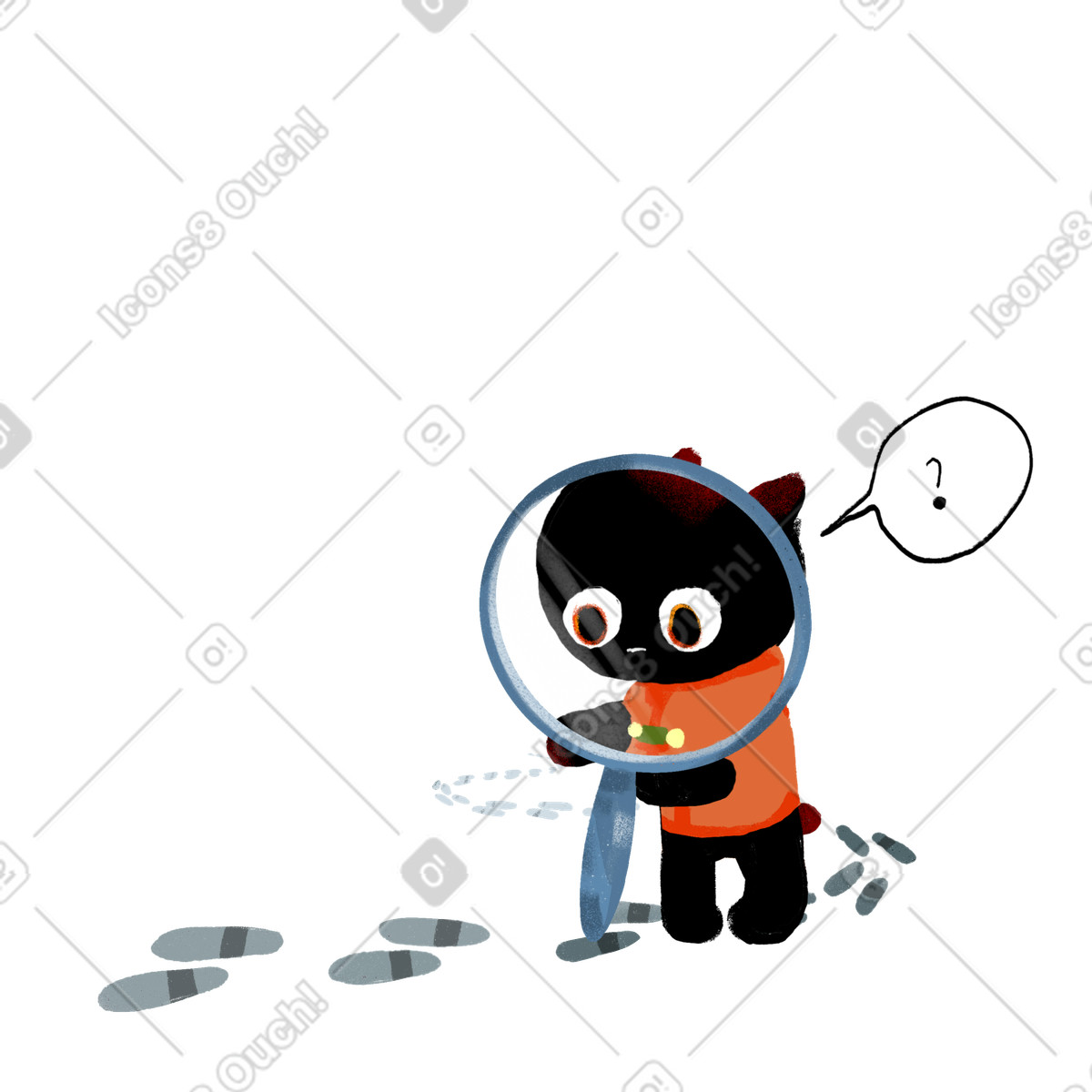 Ilustração de Gato seguindo a trilha com uma lupa em no estilo Ikigai para baixar em PNG, SVG