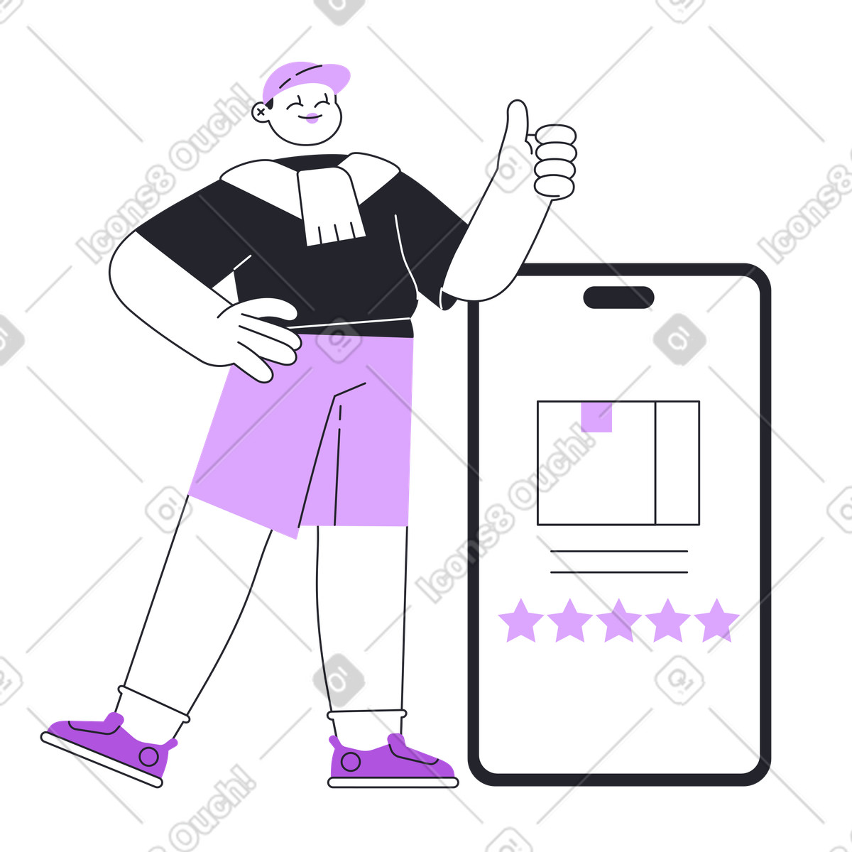 User submitting five star review in mobile app, customer feedback and rating system-Illustration im Grapy-Stil als Download PNG, SVG
