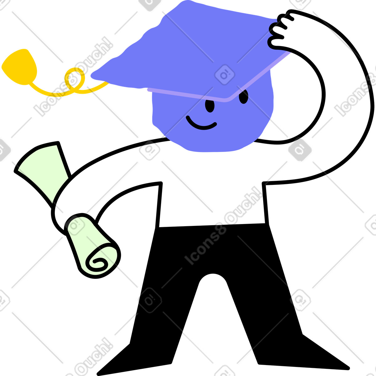 Charakter mit einem absolventenhut auf dem kopf-Illustration im Giggle-Stil als Download in PNG, SVG