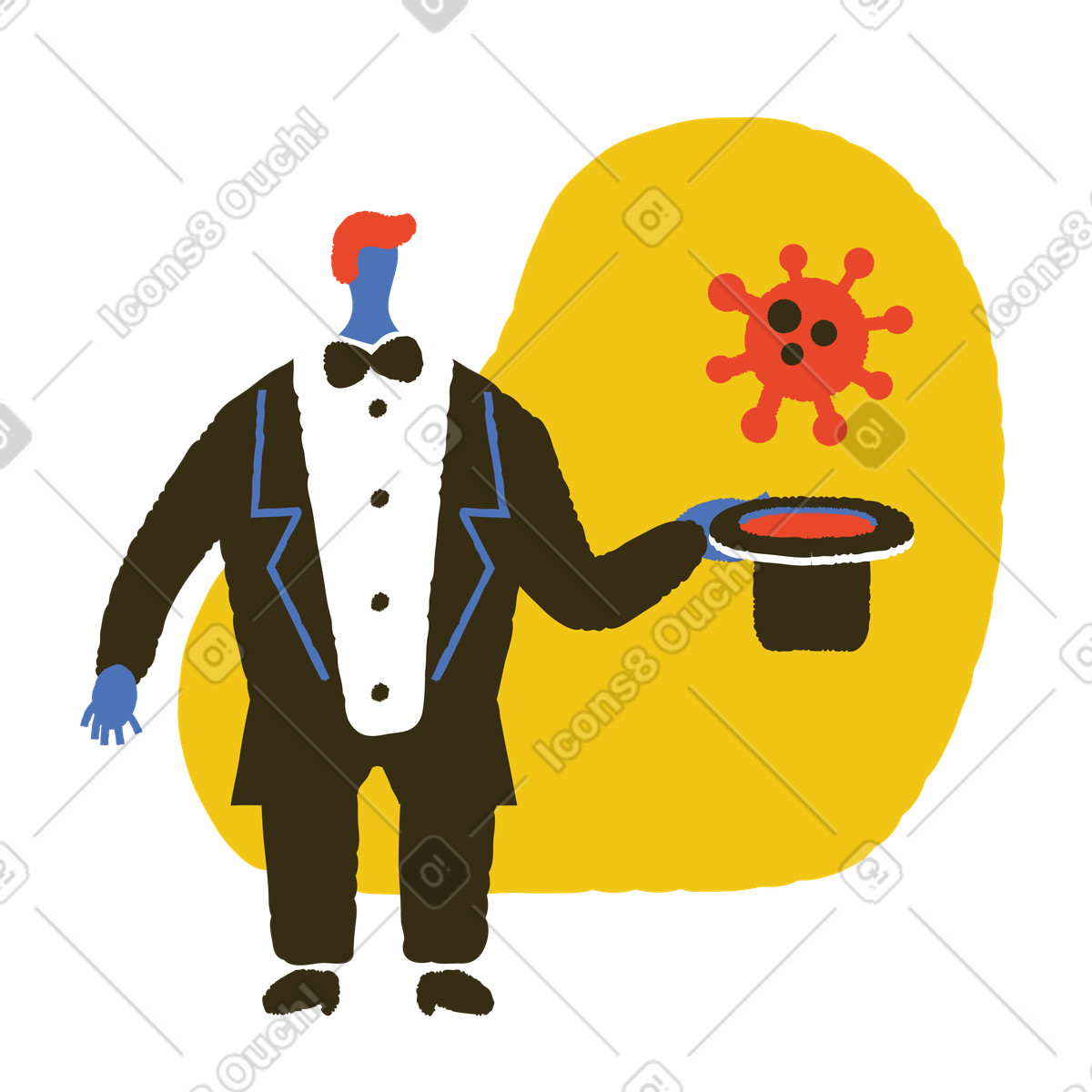 Magic trick with coronavirus illustration in Bermuda style download in PNG, SVG