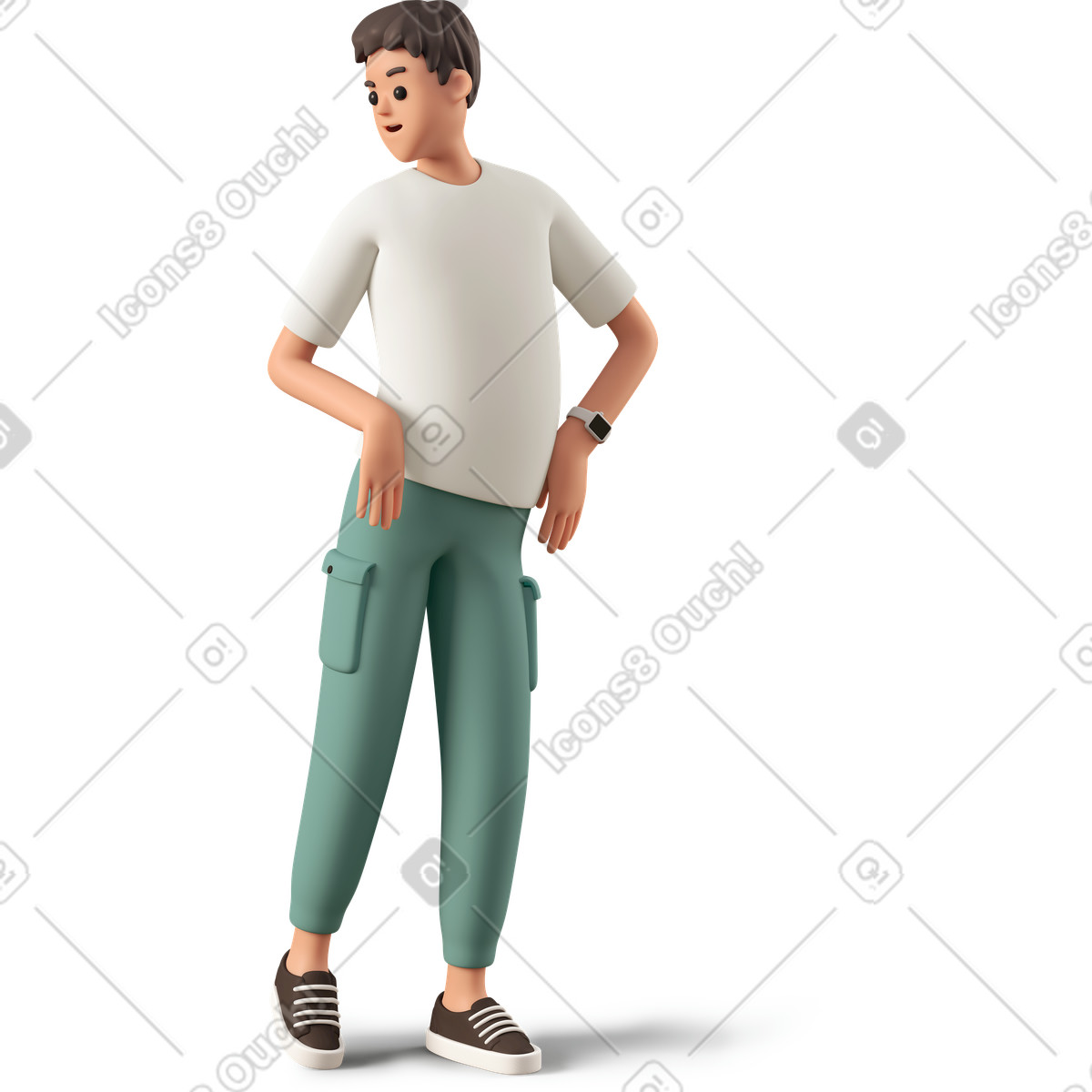 Young man standing and posing-Illustration im 3D Casual life-Stil als Download in PNG, SVG