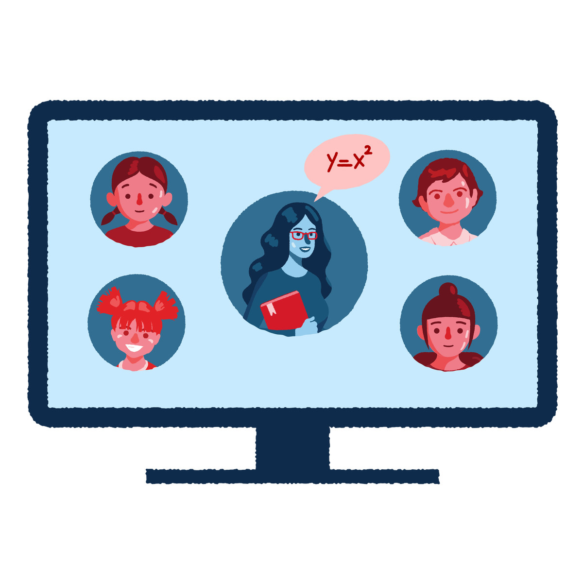 Teacher and students in a virtual classroom illustration teaching clipart PNG download