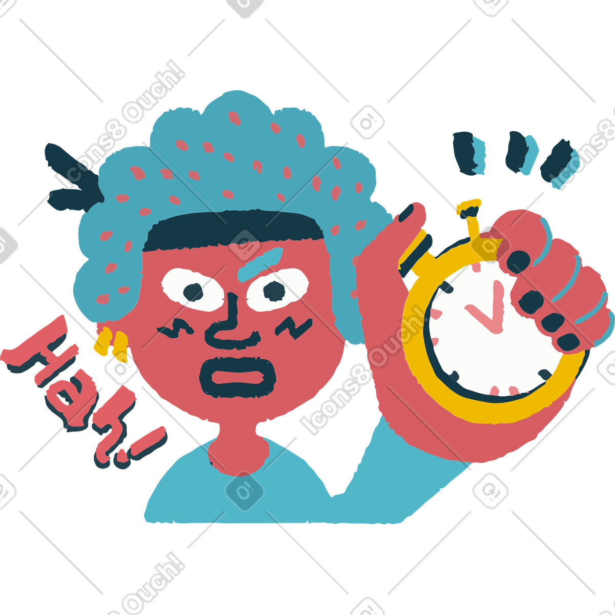Flamenco 스타일의 Holding stopwatch and smirking, Countdown or coming soon announcement 일러스트레이션 PNG, SVG 다운로드