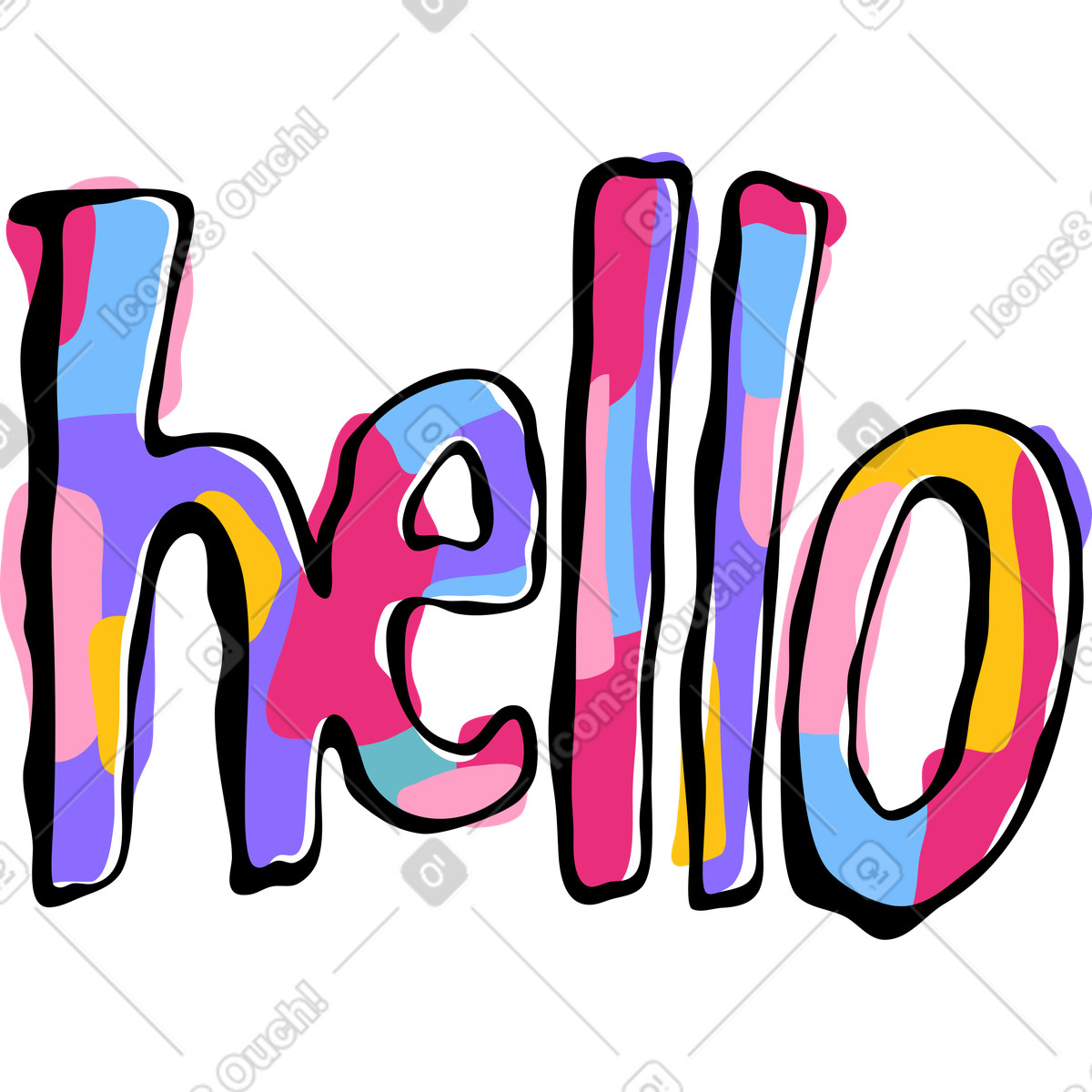 Scritte disegnate a mano ciao macchia multicolore illustrazione in stile Lettering scarica in PNG, SVG
