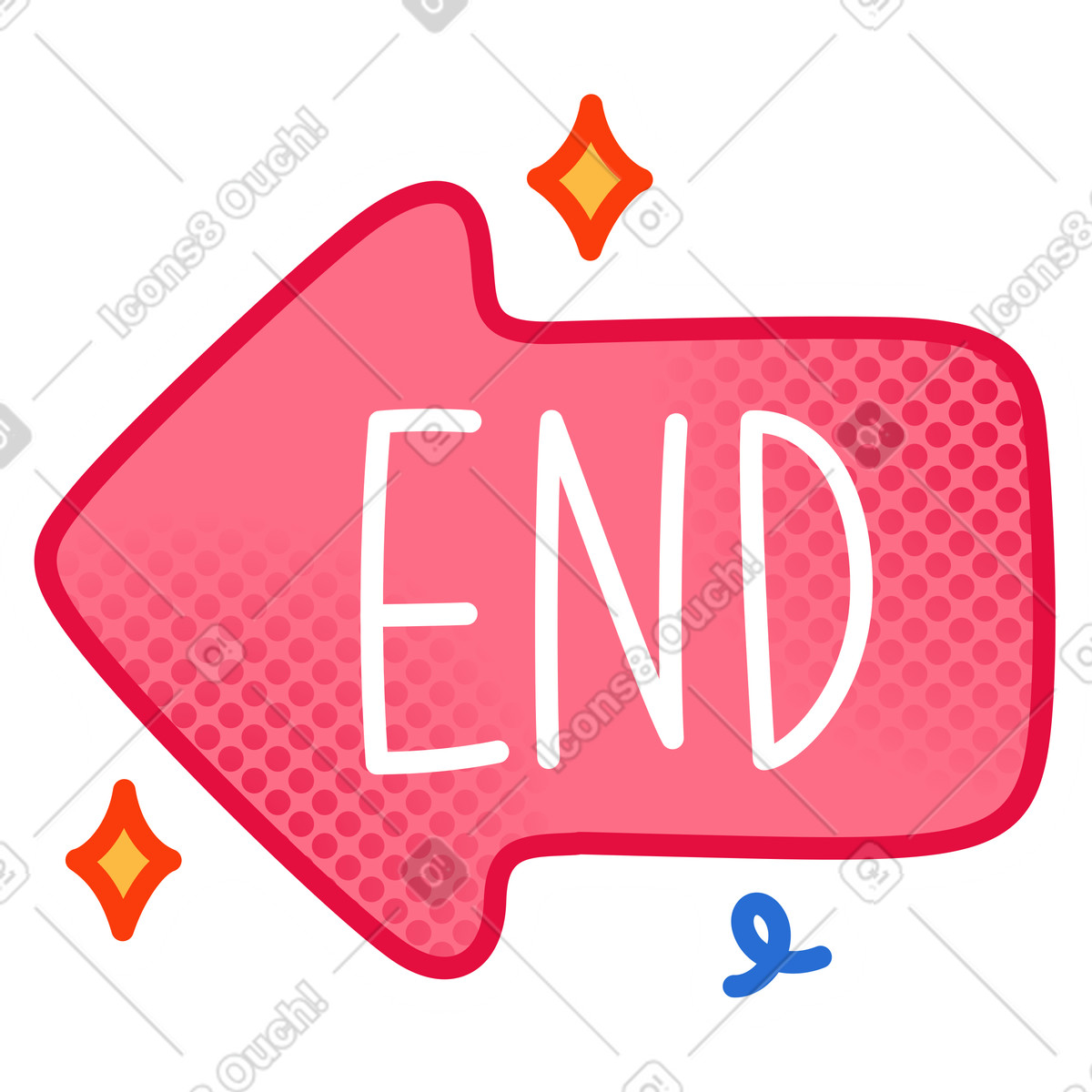 Ilustración Texto final de la etiqueta dentro una flecha roja en estilo Purrfect a descargar en PNG y SVG