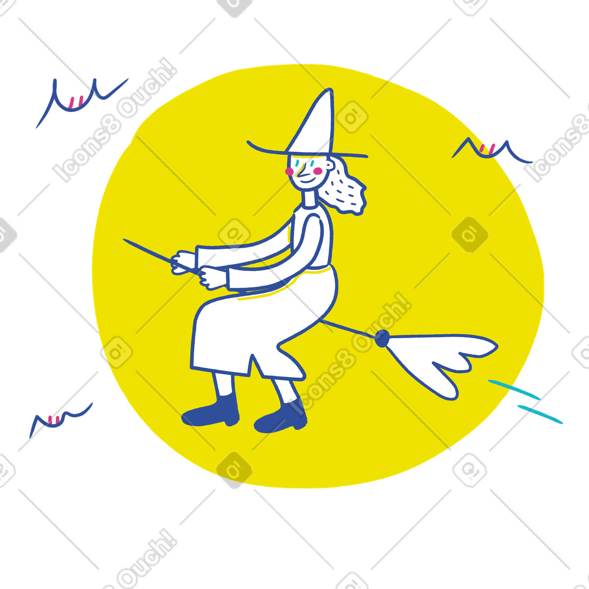 Ilustração de Bruxa voando na vassoura à noite em no estilo Lime para baixar em PNG, SVG
