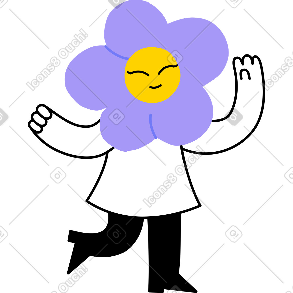 Figur mit herumhüpfendem blütenkopf-Illustration im Giggle-Stil als Download in PNG, SVG