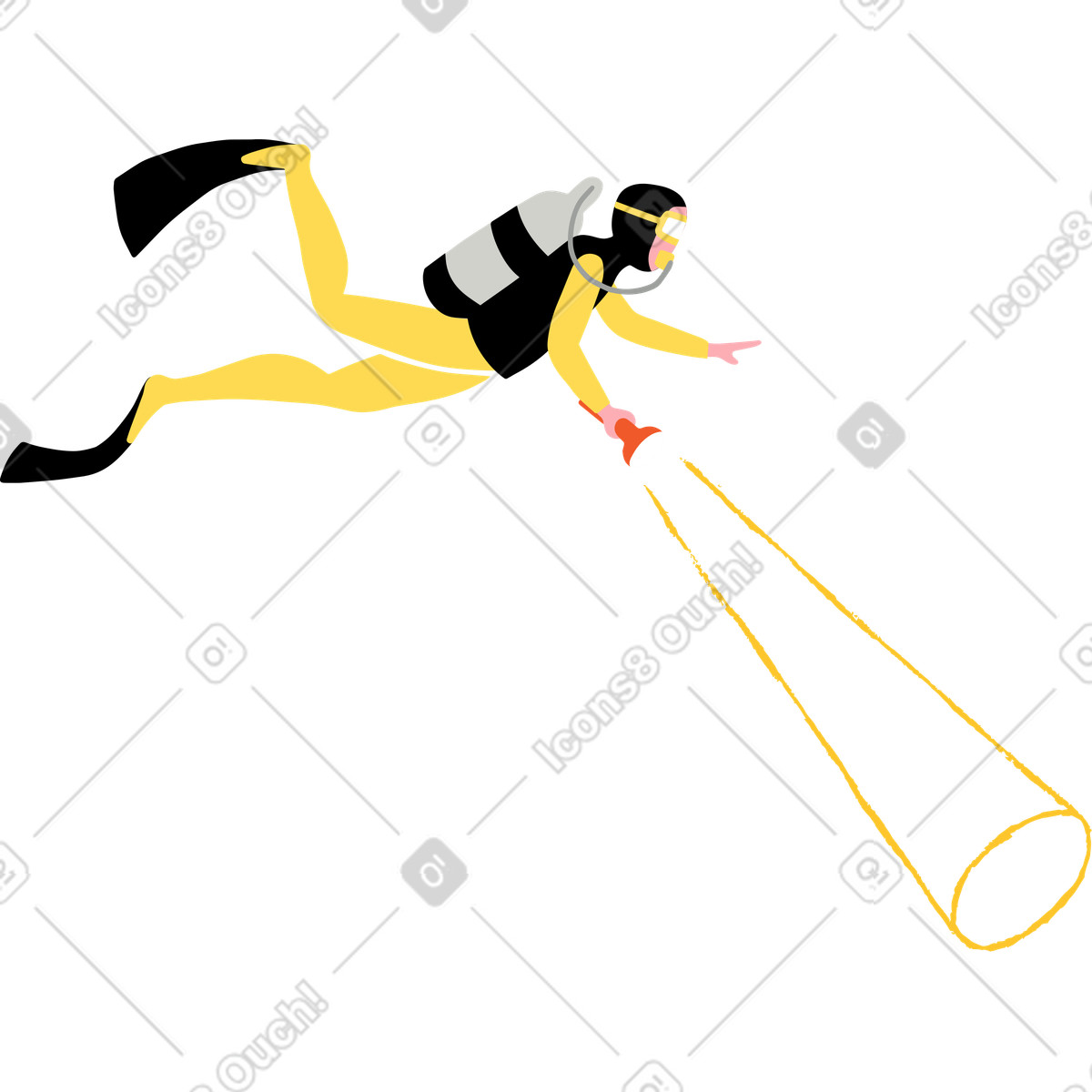Diver with flashlight illustration in PNG, SVG