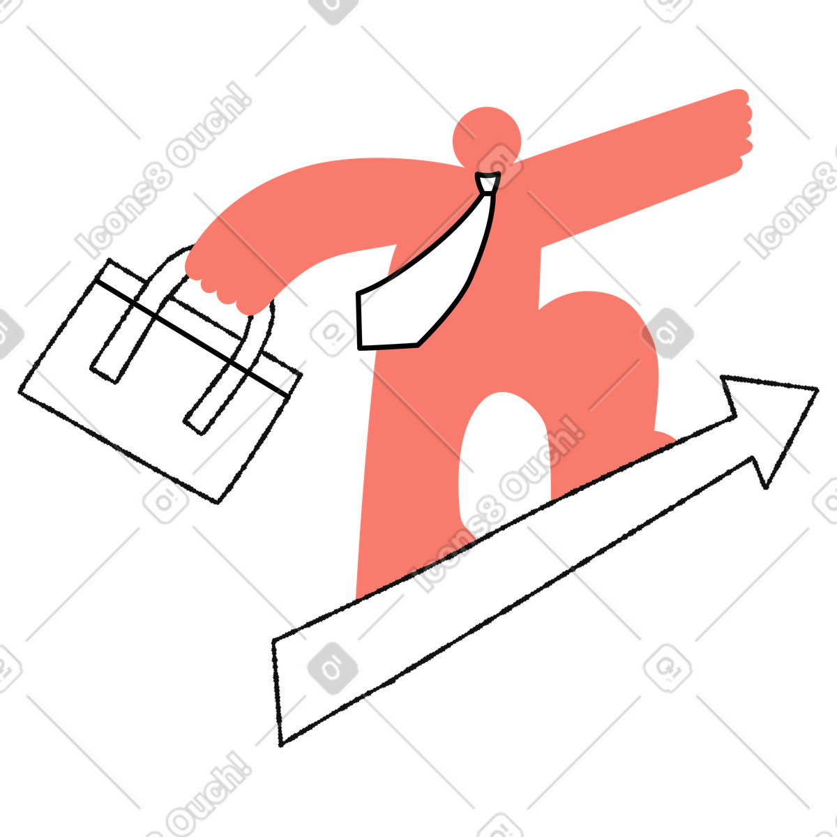 下载 Bold People 风格的 Business character riding upward arrow holding briefcase and wearing tie 插画，支持 PNG、SVG 格式