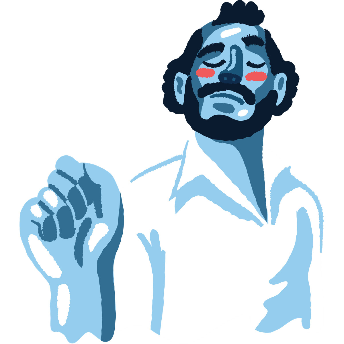 Joyful man with hand up illustrazione in stile Cherry scarica in PNG, SVG