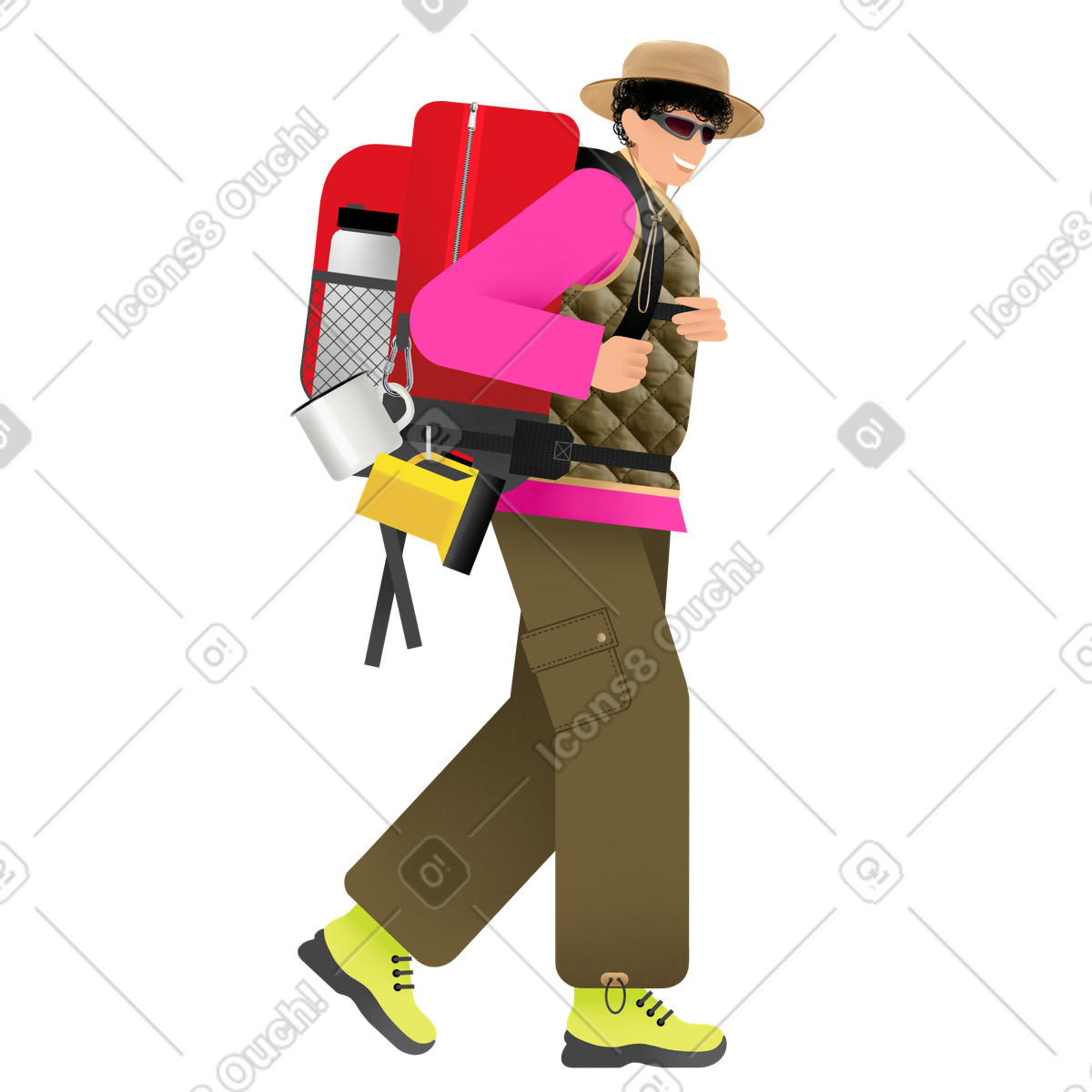 Patchwork スタイルの バックパックを持った若い男性旅行者 のイラストをPNG、SVG形式でダウンロード