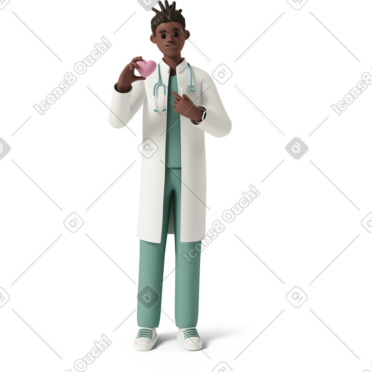 Illustration Doctor with heart dans le style 3D Casual life à télécharger aux formats PNG, SVG