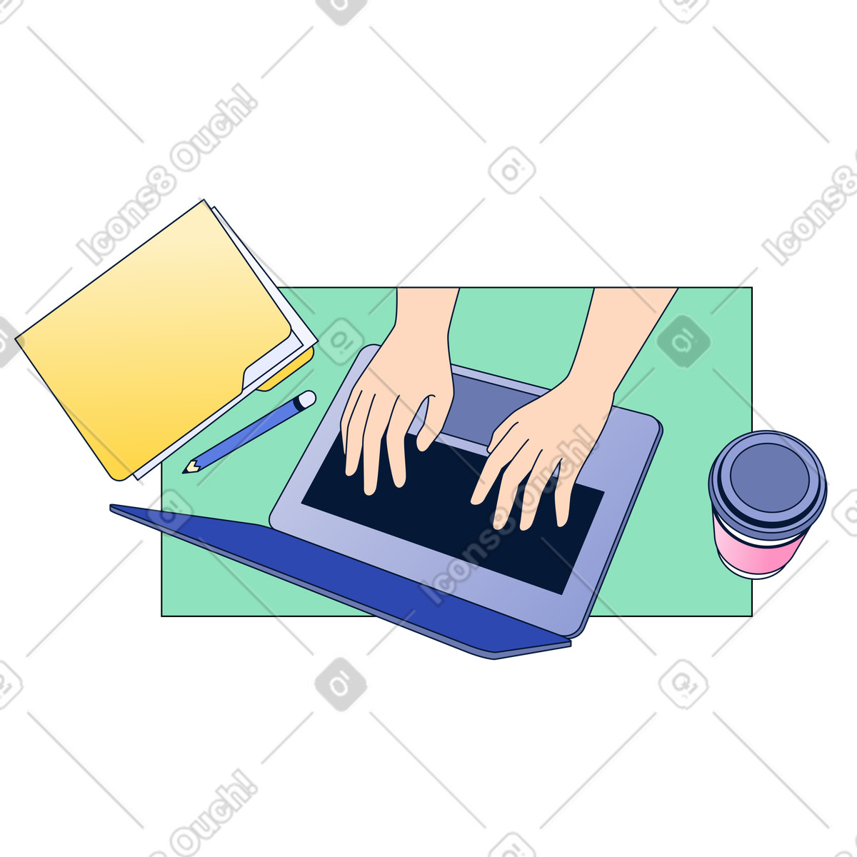 Working or studying on laptop illustration in Neat style download in PNG, SVG