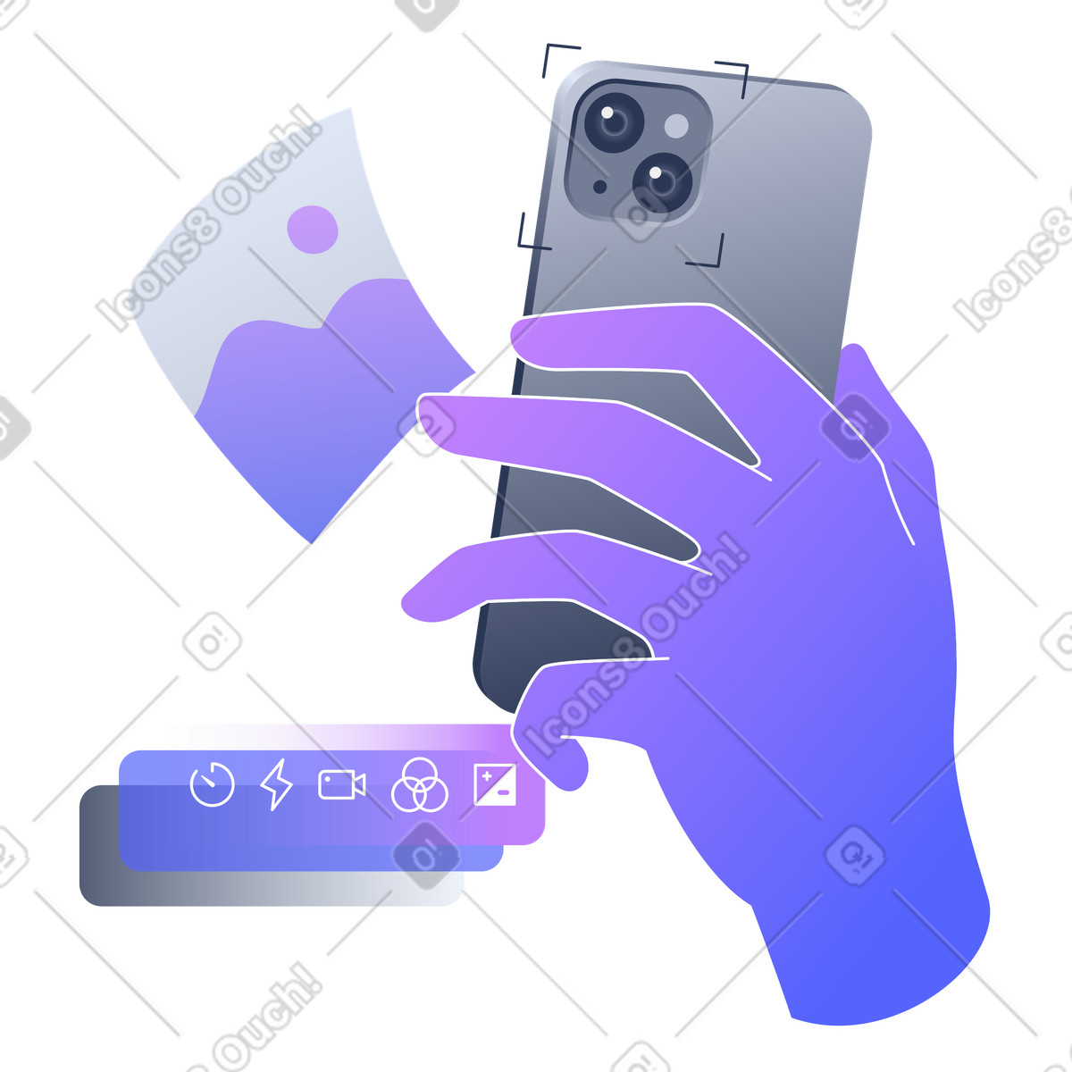Illustration Appareil photo et modes du smartphone dans le style Lucent à télécharger aux formats PNG, SVG