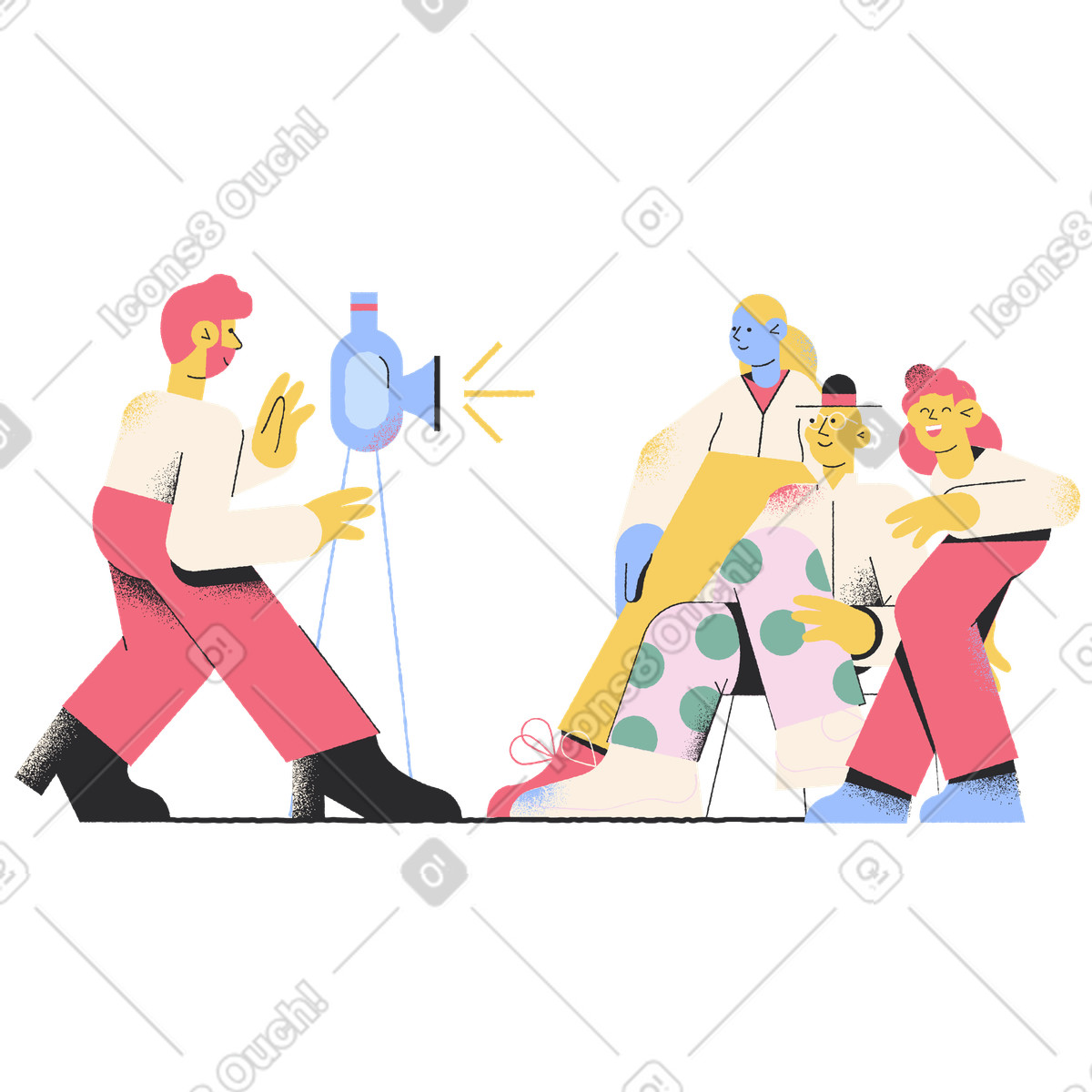 Mann macht ein foto von seiner familie-Illustration im Pablo-Stil als Download in PNG, SVG
