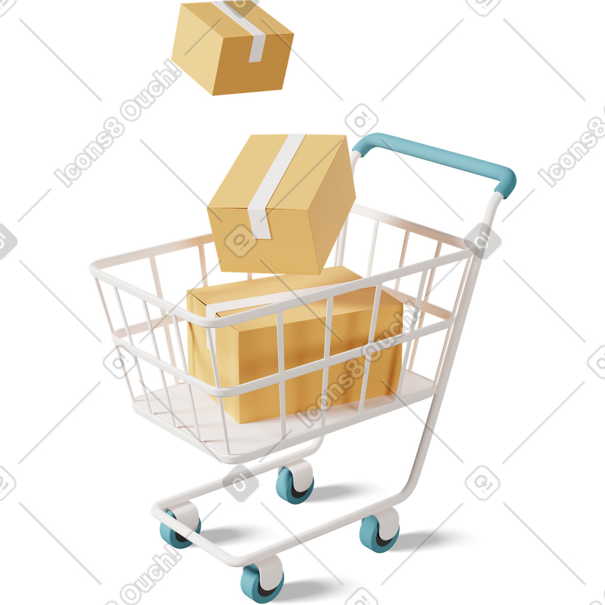 Shopping cart with boxes-Illustration im 3D Casual life-Stil als Download in PNG, SVG