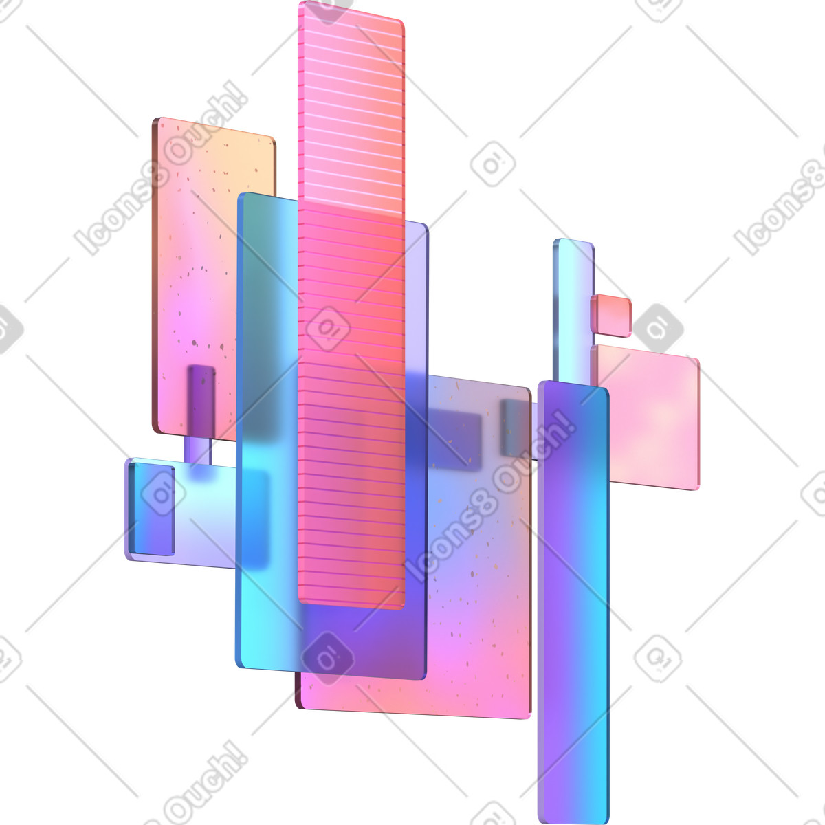 Abstract composition from different rectangles illustration in 3D Glassy style download in PNG, SVG