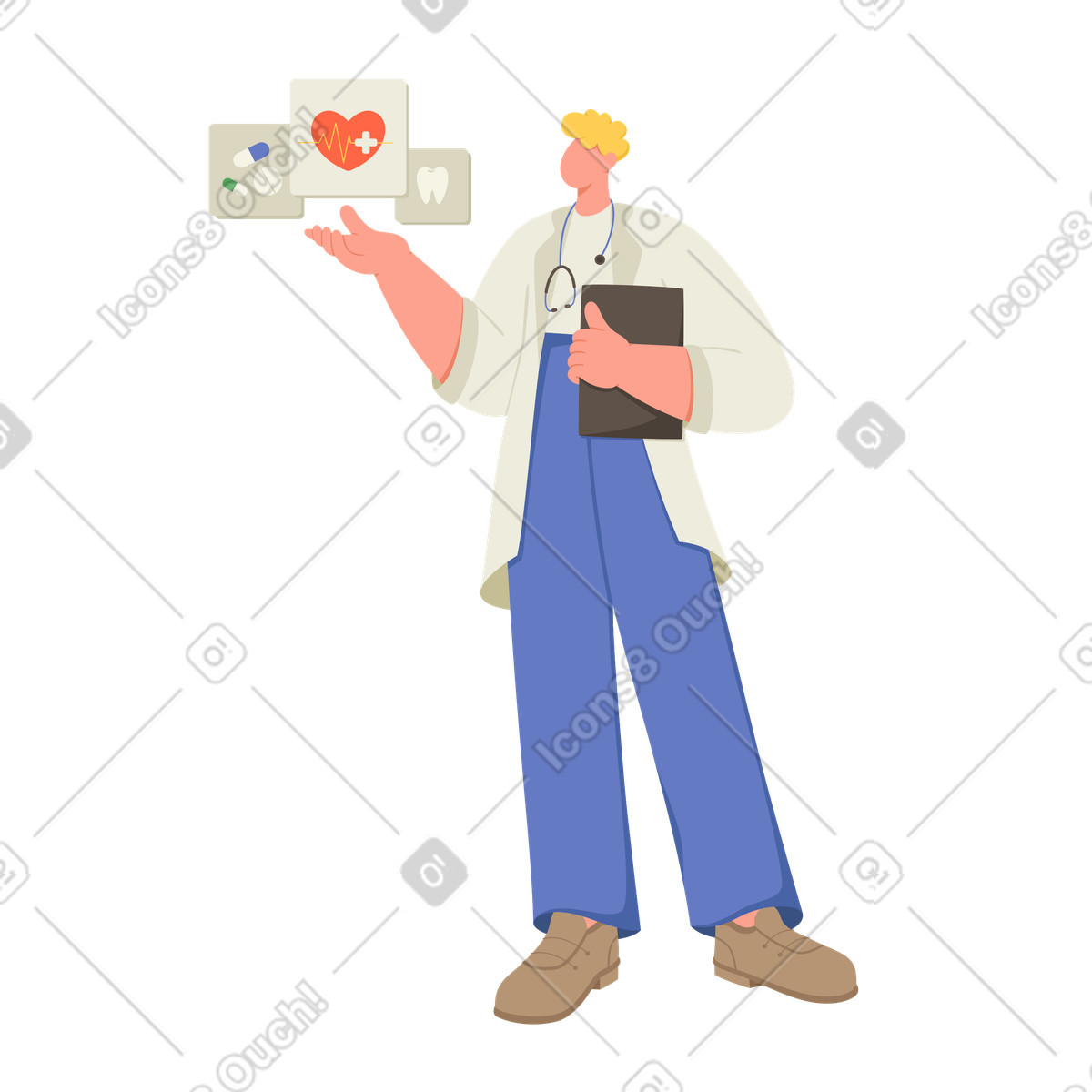 Ilustração animada de Médico fazendo um check-up saúde em no estilo Social para baixar em GIF, Lottie (JSON), AE