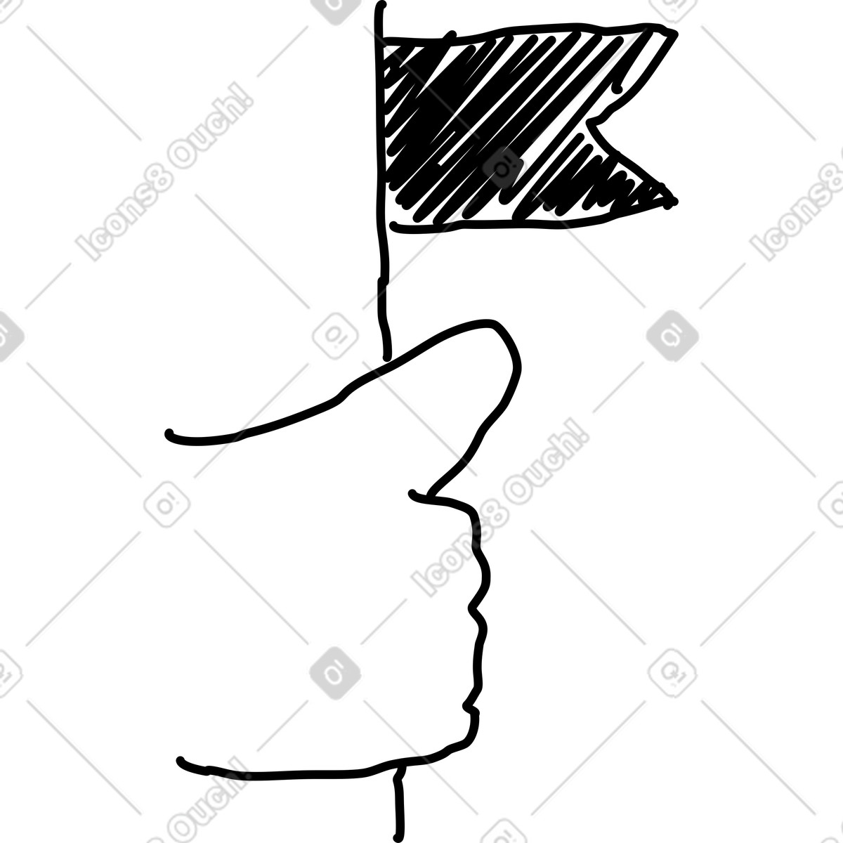 下载 Rough Sketch 风格的 Hand holding flag symbolizing leadership achievement and personal success goal 插画，支持 PNG、SVG 格式
