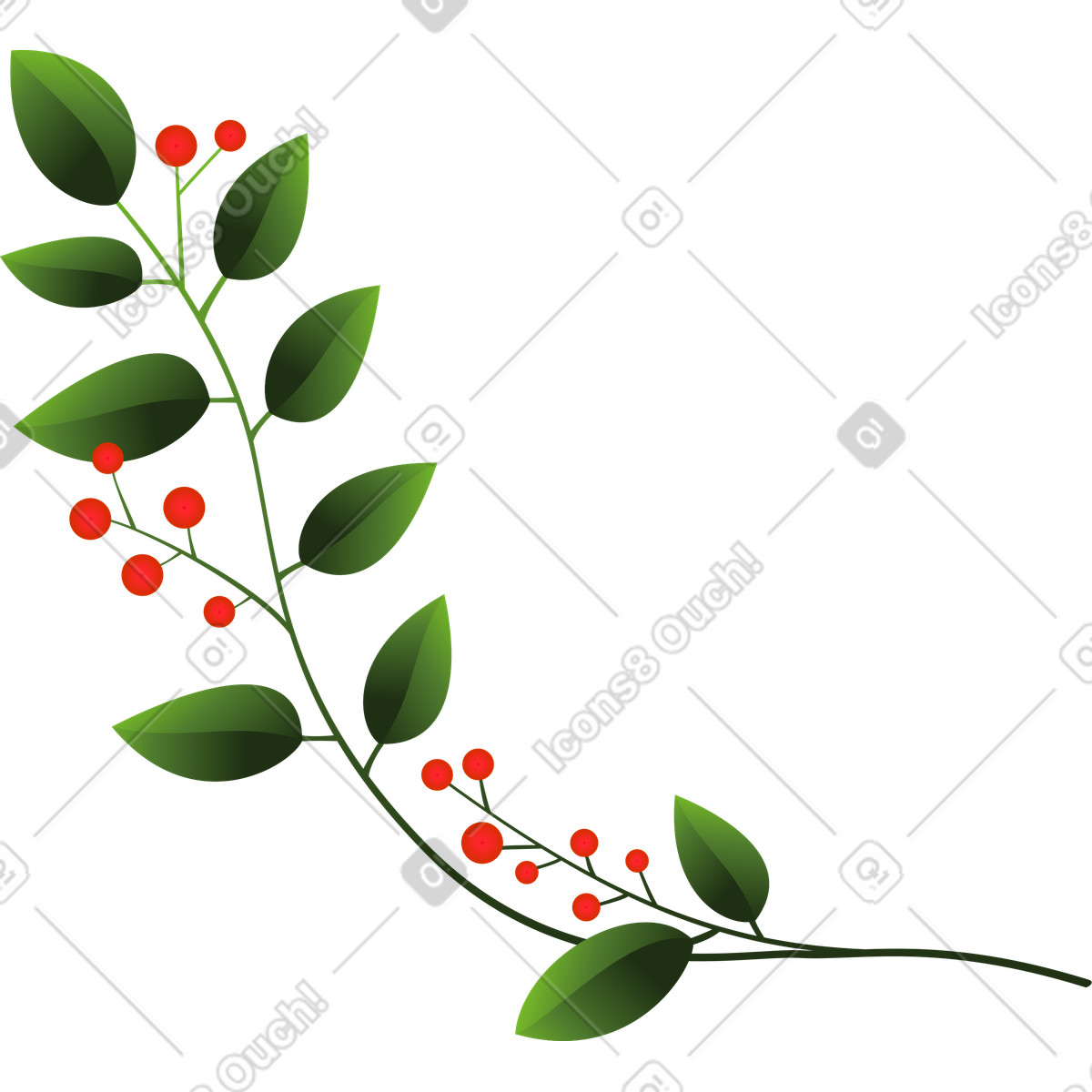 Illustration Brindille verte avec des baies rouges dans le style Blossom à télécharger aux formats PNG, SVG