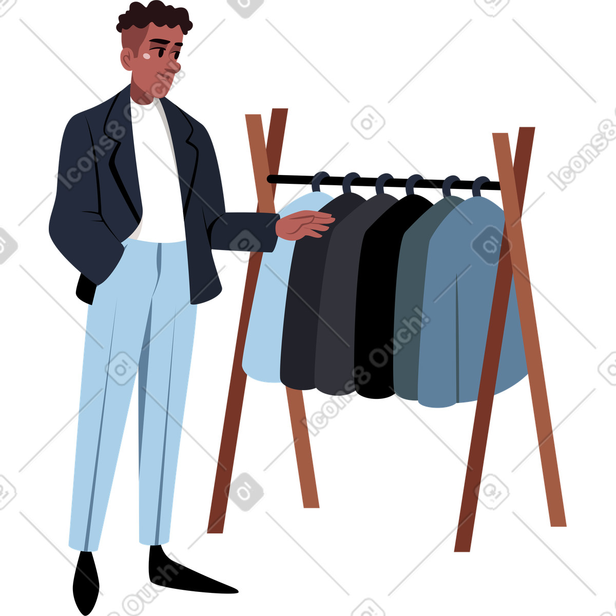 下载 Vivid 风格的 男人站在衣架旁 插画，支持 PNG、SVG 格式