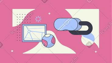 Virtual reality goggles, map, and the earth model PNG, SVG