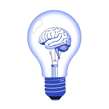 A brain inside a lightbulb, symbolizing a bright idea