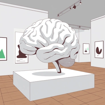 A sculpture in a gallery resembling a brain with smooth curves