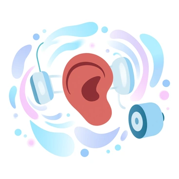 An ear illustrated with sound waves and audio equipment, representing the love for sound.