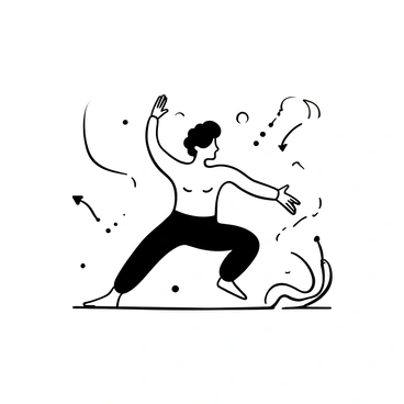 A person in a yoga pose, depicted in a dynamic stance that showcases the body's musculature. The muscles are clearly highlighted to demonstrate engagement and strength, with emphasis on the arms, legs, and core. The figure is centered within the composition, creating a sense of focus and energy. Surrounding the figure, there are lines or arrows indicating muscle engagement and movement, enhancing the overall clarity of the pose.