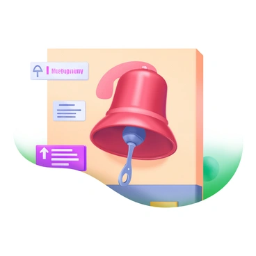 A large red emergency alarm bell mounted on a textured beige wall. The bell features a shiny metallic surface that reflects light, emphasizing its bright red color. A sturdy pull lever is attached beneath the bell, indicating it is ready to be activated. Surrounding the bell are small labels with safety instructions in white text. The overall composition highlights the urgency and readiness of the alarm system.