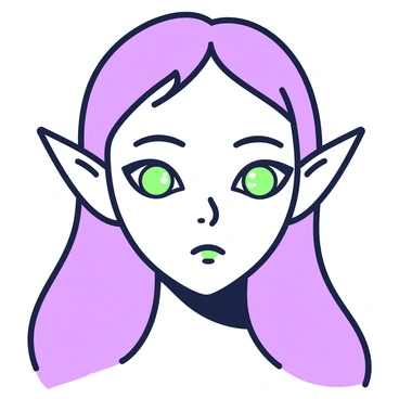 A close-up of a fantasy elf face with distinct features. The elf has elegant, pointed ears protruding from either side of the head. The skin is smooth and invokes an ethereal quality. The eyes are luminous, glowing with an inner light, and are large with intricate patterns around the irises. The hair is long and appears silky, flowing down past the shoulders. Subtle details such as delicate facial features and a calm expression enhance the overall mystical appearance.