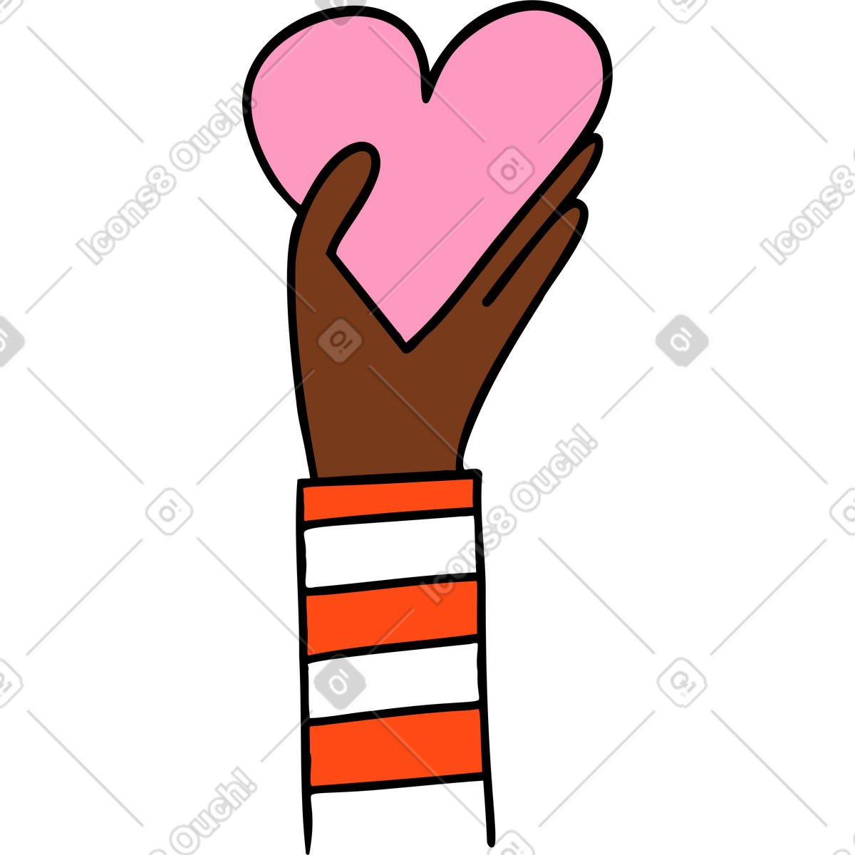 Illustration Main avec une icône de cœur dans le style Comic à télécharger aux formats PNG, SVG