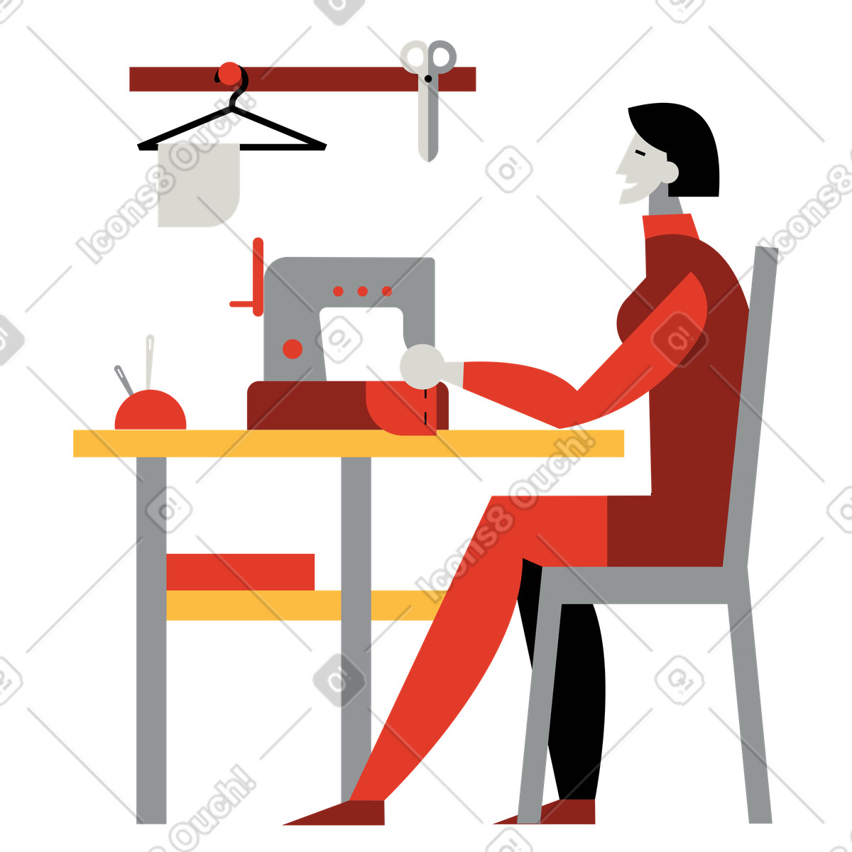 Fashion designer illustration in Burgundy style download in PNG, SVG