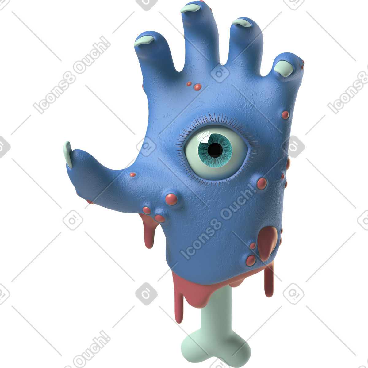 Blaue zombiehand mit einem auge auf der handfläche-Illustration im 3D Hands Fun&Wild-Stil als Download in PNG, SVG