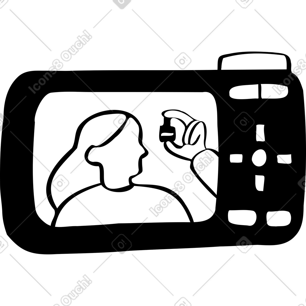 Ilustración Cámara filmando un video con una mujer en estilo Journal a descargar en PNG y SVG
