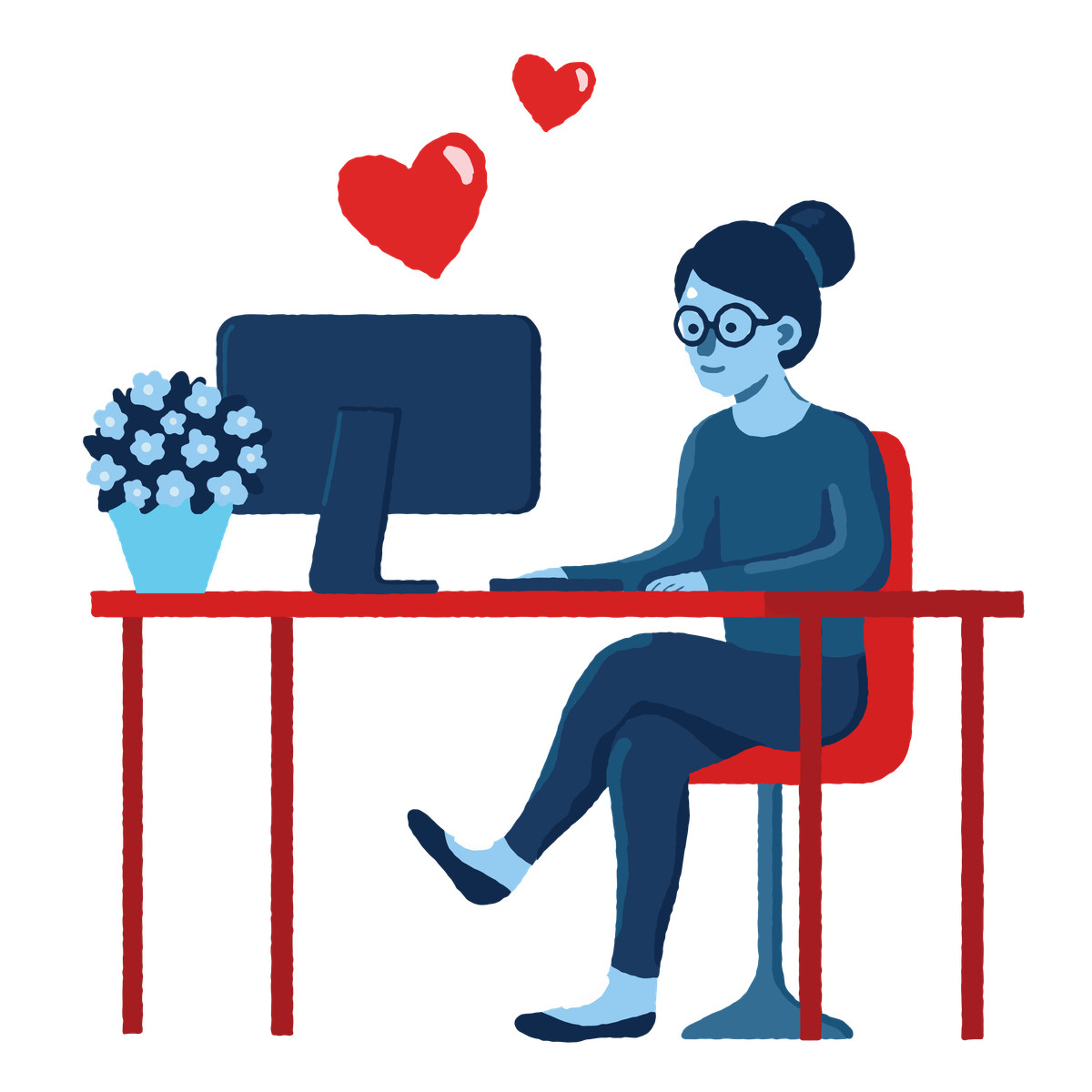 Ilustración A woman chatting on dating app en estilo Cherry descargar en PNG y SVG