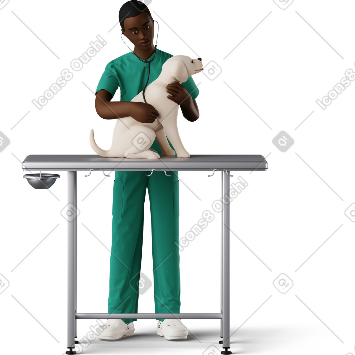 Ilustración Female veterinarian doctor checking dog with stethoscope en estilo 3D Business a descargar en PNG y SVG