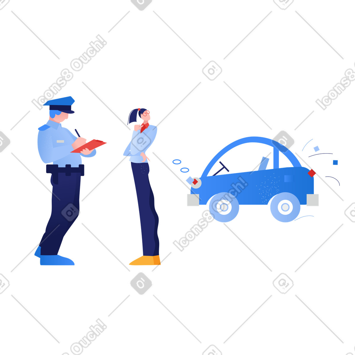 Agente di pattuglia che emette una multa per infrazione stradale a donna illustrazione in stile Clip scarica in PNG, SVG