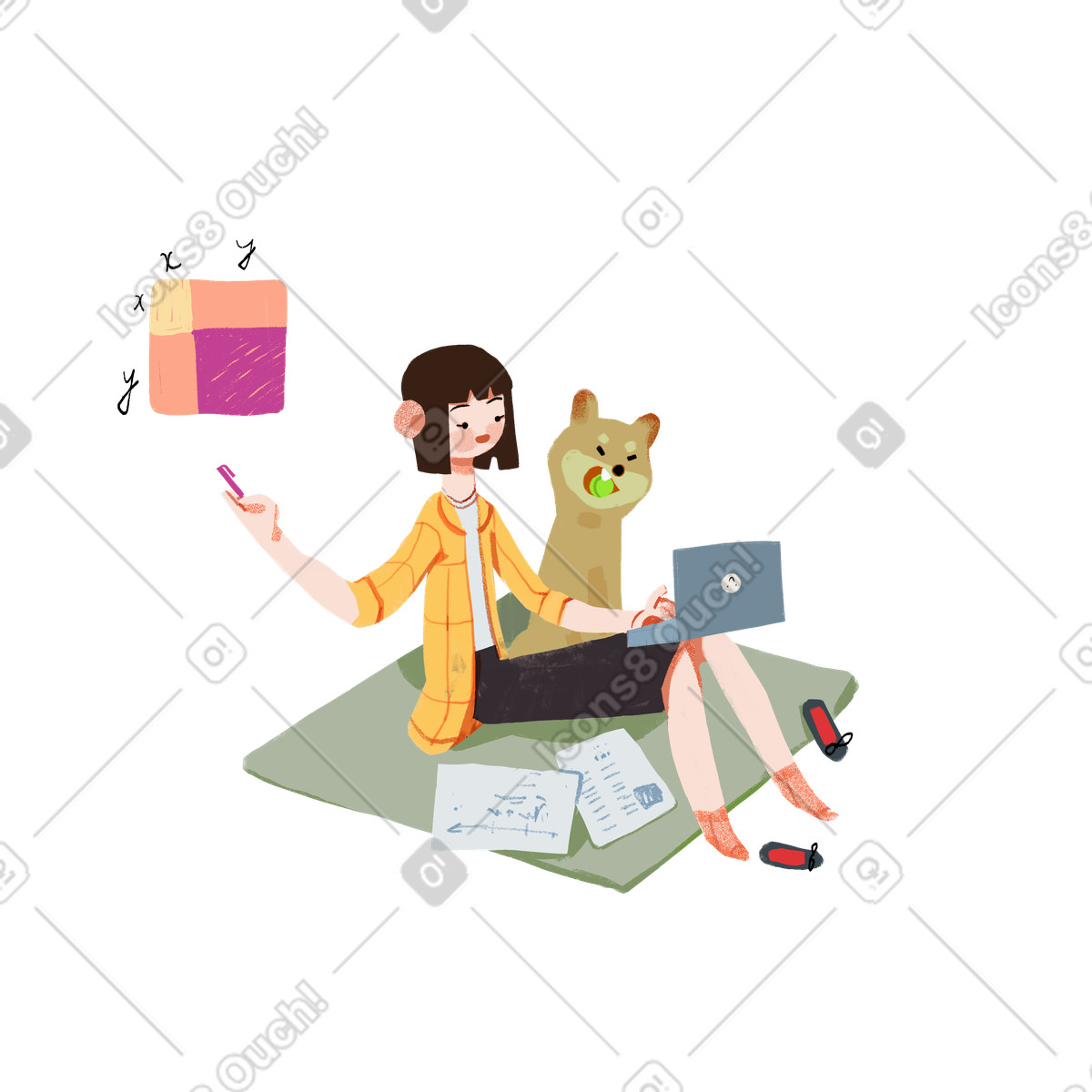 下载 Ikigai 风格的 基于网络的学习：在线学习的女孩 插画，支持 PNG、SVG 格式