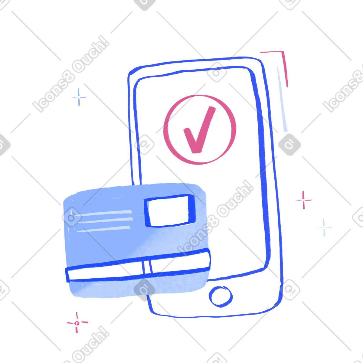下载 Quirky 风格的 Phone with bank card 插画，支持 PNG、SVG 格式
