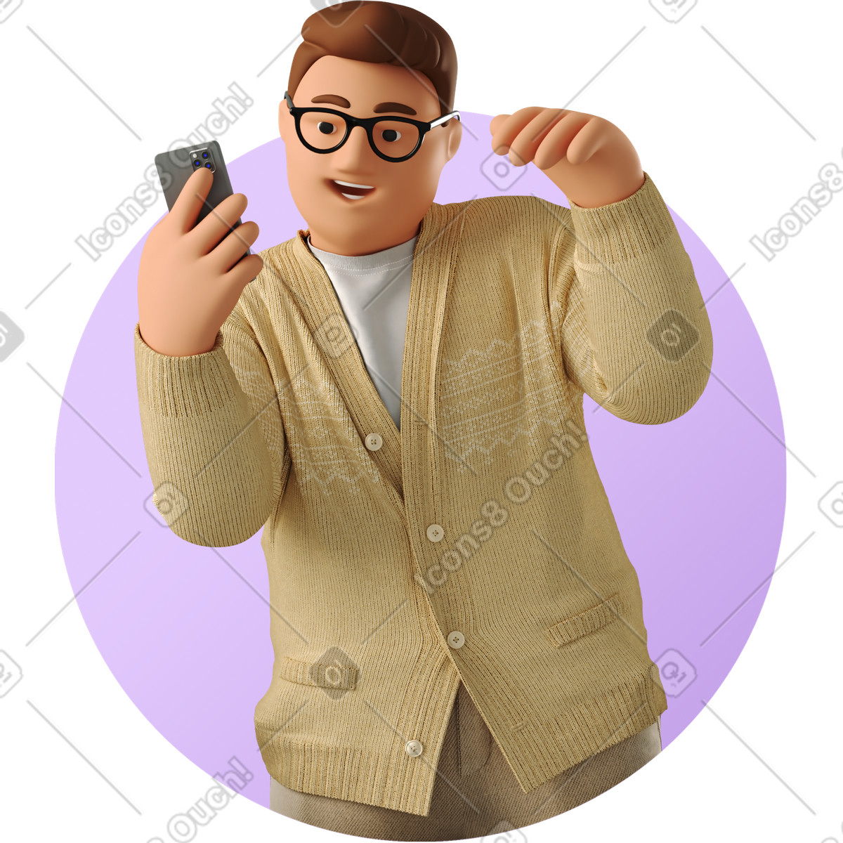 3D Business スタイルの Man dancing with phone のイラストをPNG、SVG形式でダウンロード