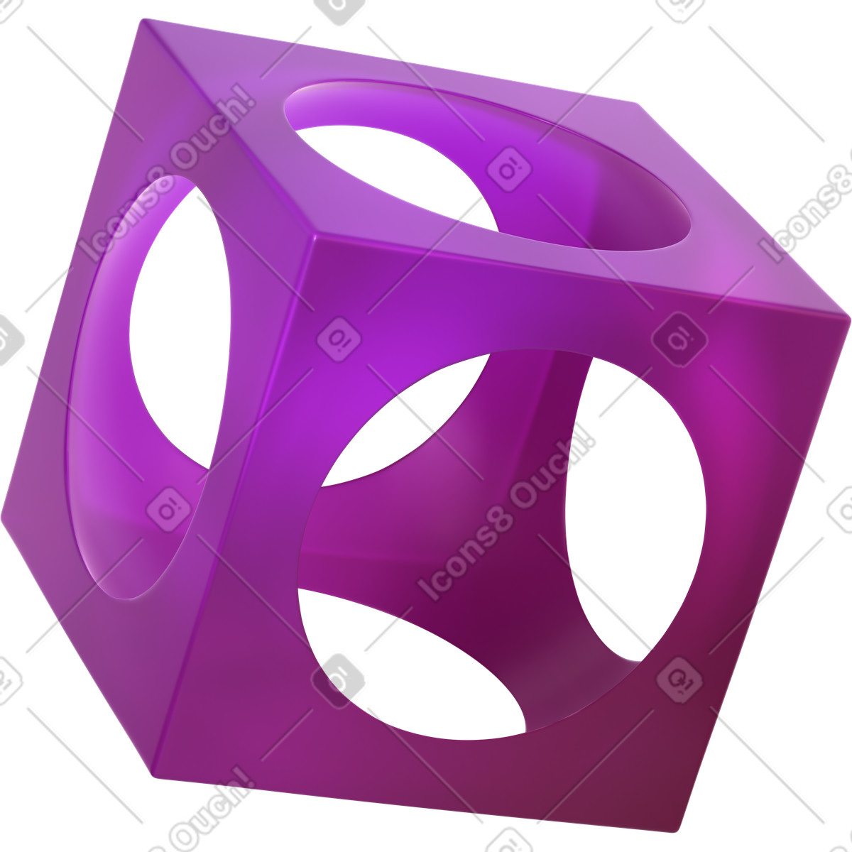 Hollow cube with round holes illustration in 3D Glassy style download in PNG, SVG