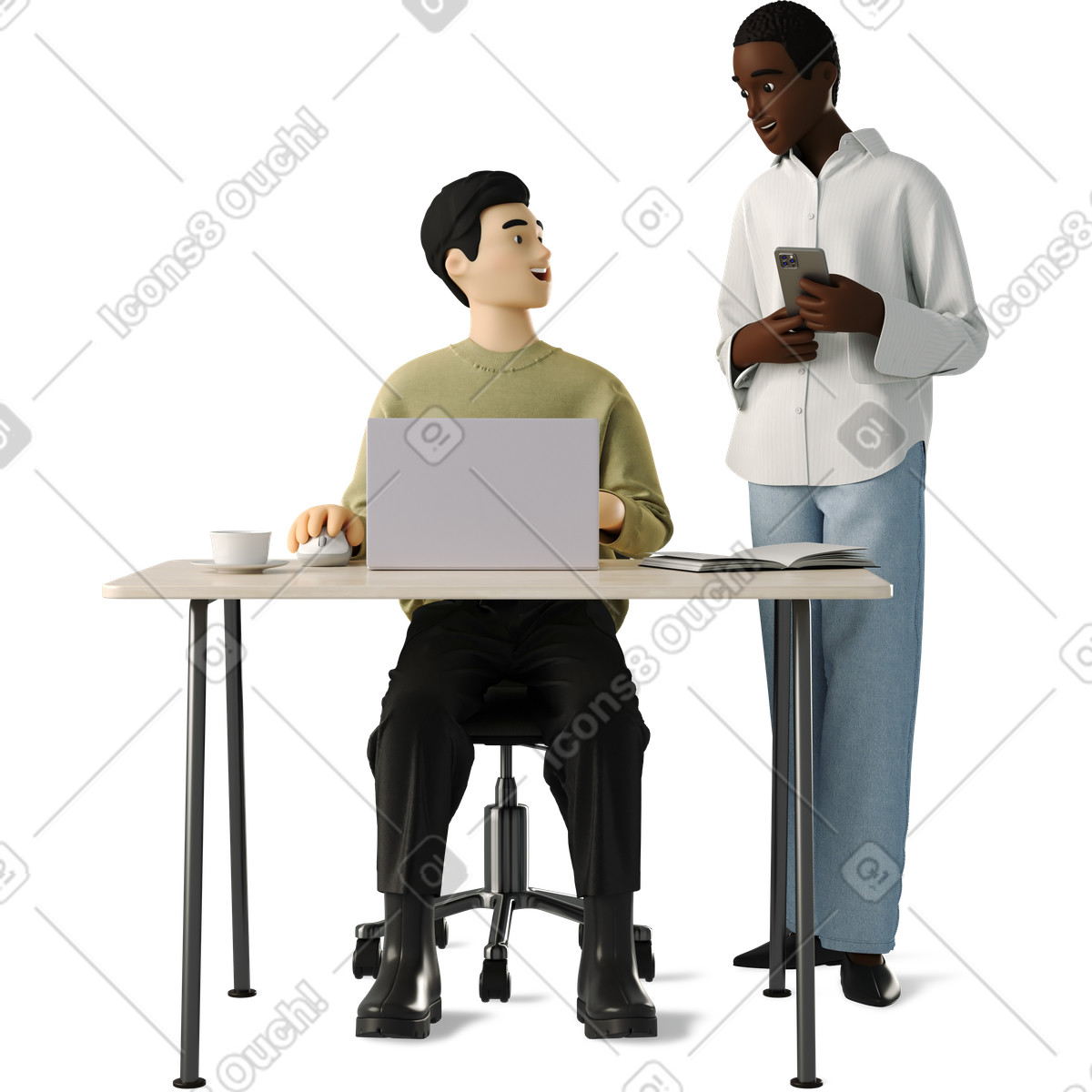 Woman and man laughing at work illustration in 3D Business style download in PNG, SVG