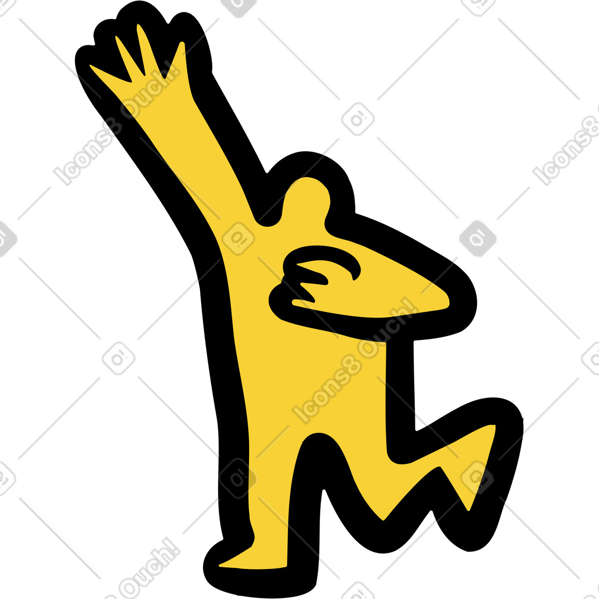Yellow person jumping happily with his hand up in the air and leg bent illustration Wiggle style download PNG, SVG