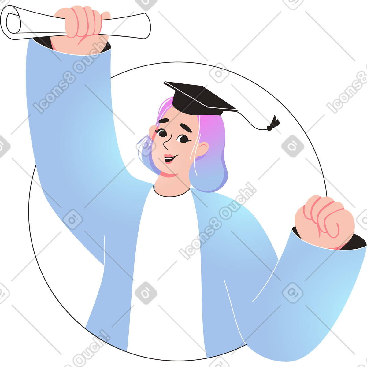 Graduate student illustration in Like style download in PNG, SVG