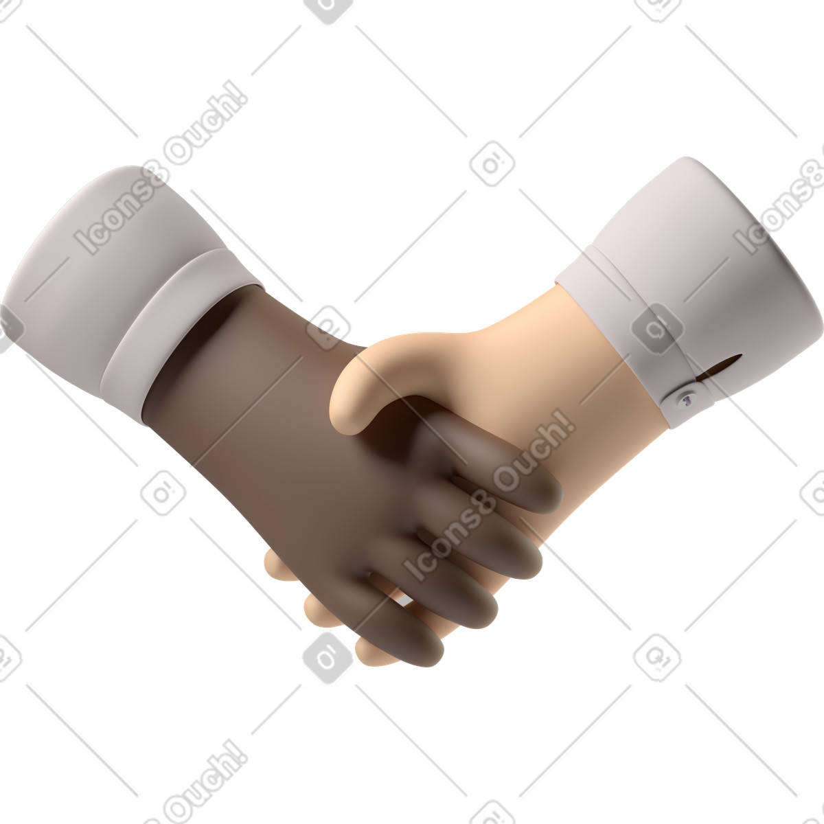Stretta di mano pelle nera e mani pallida illustrazione in stile 3D Hands Fun&Wild scarica in PNG, SVG