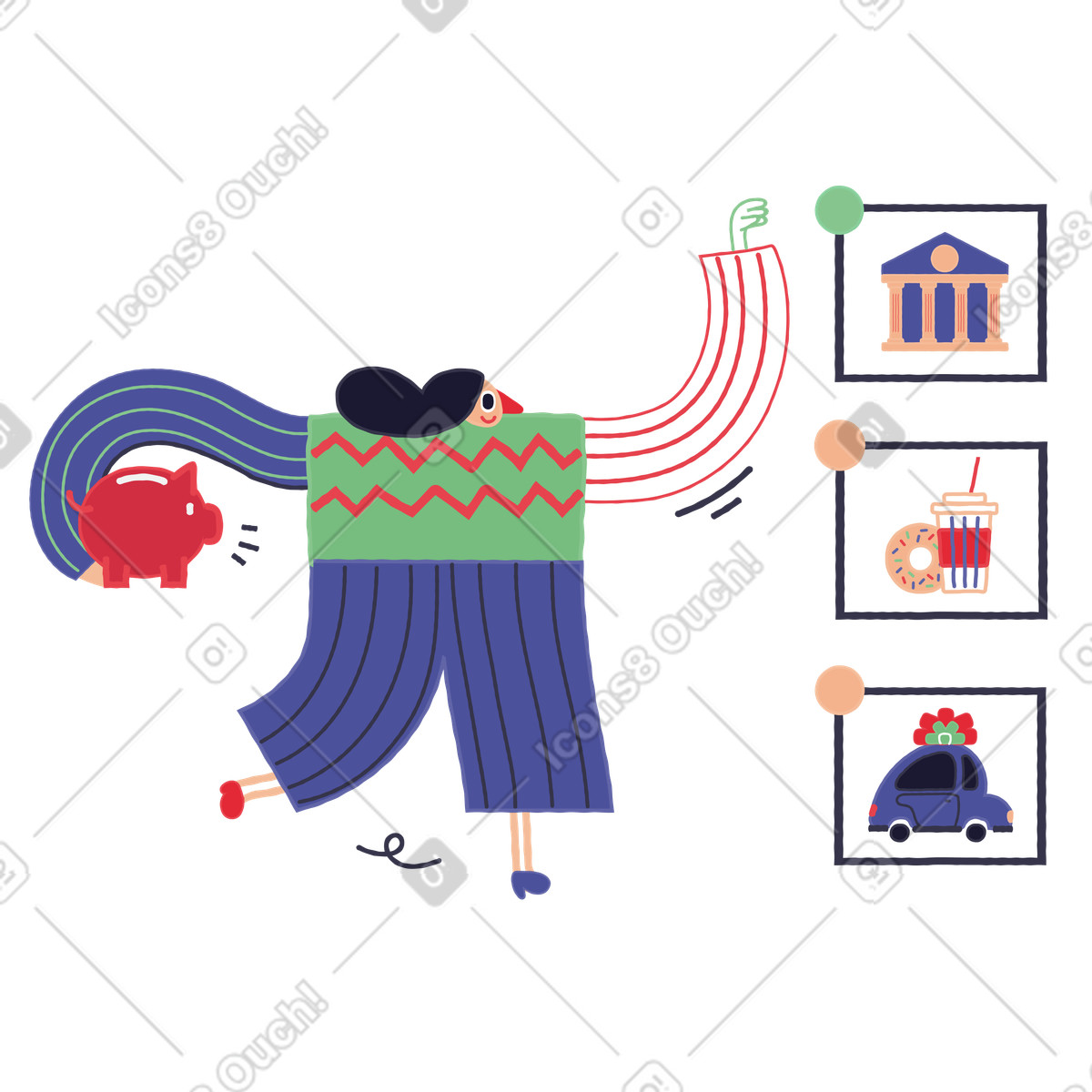 Stripy スタイルの 経済的に自立した女性のお金の使い方 のイラストをPNG、SVG形式でダウンロード